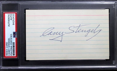 Casey Stengel (d.1975) HOF Autograph 3x5 Index Card Encapsulated BOLD SIGNED PSA - Image 1 of 4