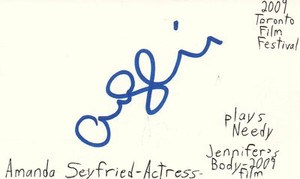 Amanda Seyfried Actress Jennifer's Body Movie Autographed Signed Index Card