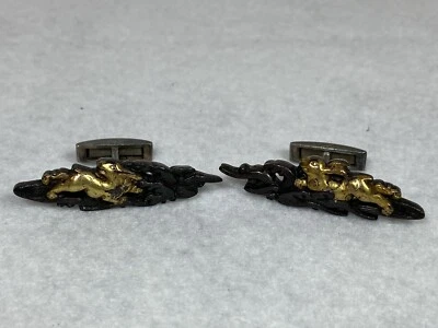 Gemelos antiguos Shakudo de metal mezclado de ley raros de plata, bronce, oro conejo  Foto 1 de 4