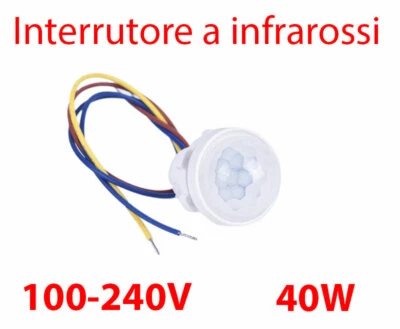 Interruttore PIR infrarossi sensore di movimento con controllo luce ITALIA - Immagine 1 di 3