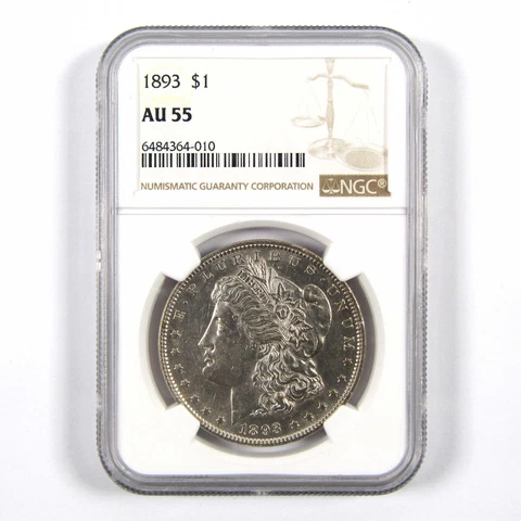 1893 Morgan Dollar AU 55 NGC 90% Silver $1 Coin SKU:I7637 Cover