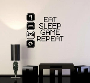 EAT SLEEP GAME REPEAT Boys Room Video Gamer Vinyl Wall Decal Decor Sticker - Picture 1 of 1