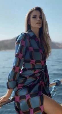 $89 Zara Women’s-Printed Wrap Dress Collared-Geometric Multicolor-XSmall-New Tag - Image 1 of 4