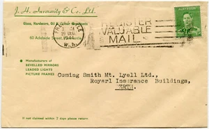 AUSTRALIA ADVERT ENVELOPE INVERARITY CO GLASS FREMANTLE MACHINE SLOGAN 1941 WW2 - Picture 1 of 2