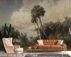 Palm Tree Rainforest Vintage Retro  Dark forest Landscape Wallpaper Murals - Picture 1 of 9