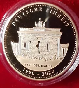 Medaille 1990 - 2020 Deutsche Einheit - 30 Jahre Fall der Mauer - vergoldet PP - Bild 1 von 5