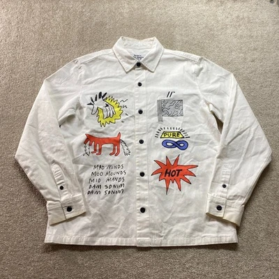 Camisa MAD MINDS Para Hombre Mediana Blanca Estampado Gráfico Manga Larga Algodón Abotonado Foto 1 de 4