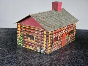 Vtg 50s Fire/Gas Station, Log Cabin, House Building Blocks Puzzle Wood Litho - Picture 1 of 5