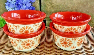 Pioneer Woman 4 блюда рамекин оранжевый всплеск цветочный белый индивидуальная выпечка 4 дюйма - Изображение 1 из 3