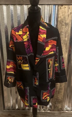 Коричневый камень студии винтажный блейзер куртка абстрактный Artsy 80-х Sz средний офис вечеринки - Изображение 1 из 4