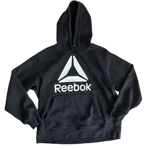 Reebok Felpa con Cappuccio Uomo XL X-Large Nero Bianco Logo Pullover Atletico $49 - Foto 1 di 8