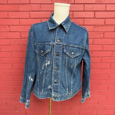 Vintage 70s Levis Denim Trucker Jacket Type 3 Mens Size 46 USA Made Distressed - Image 1 of 4