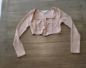 Hyfve Crop Top Damen Small hellbraun Langarm gerafftes Shirt Bluse - Bild 1 von 11