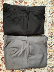 Pair Haggar Premium Comfort Dress Pants Mens Size 34x29 Black & Grey Flat Front - Picture 1 of 14
