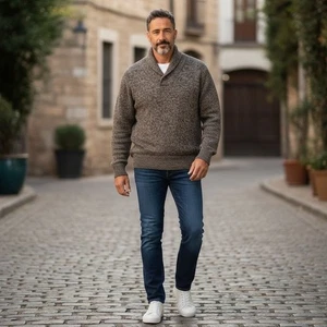 Eddie Bauer Herren L Wollmischung Pullover Schalkragen meliert bräunlich grau - Bild 1 von 12