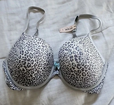 Victoria's Secret Bra Blue Gray Animal Print Padded 34DD Underwire Convertible - Image 1 of 4