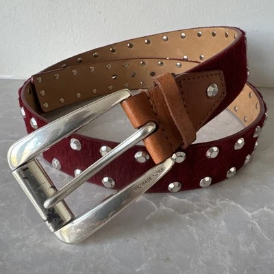 MICHAEL KORS Red leather Cowhide Fur Studded Women’s L wide belt Rare - Image 1 of 4