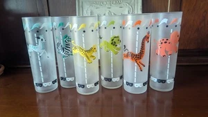 Vintage Libby Circus Carousel 50’s Tom Collins Frosted Drinking Glasses Set Of 6 - Picture 1 of 11