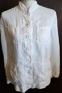 Talbots Women's Blazer Jacket 14 Petite 14P White Irish Linen Mandarin Collar - Picture 1 of 9