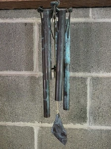 Vintage Walter Lamb Style 5 Tube Bronze Wind Chime Varying Lengths Nice Patina - Picture 1 of 8