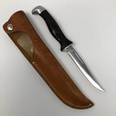Cutco 1763 Serrated Fixed Blade Hunting Knife Brown Leather Sheath Fishing VTG - Image 1 of 4