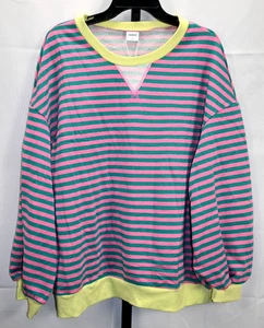 Sudadera Pullover Rosa y Verde Azulado Rayas Talla XL 75% Algodón 25% Poliéster Nueva con Etiquetas - Imagen 1 de 4
