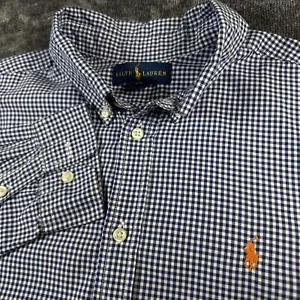 Ralph Lauren Shirt Teen XL (18-20) Blue Picnic Gingham Plaid Orange Pony - Picture 1 of 13