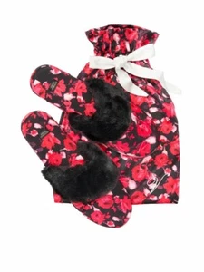 VICTORIA'S SECRET SIGNATURE SATIN FUR TRIM SLIPPERS SLEEPERS W GIFT BAG LG 9 -10 - Picture 1 of 2