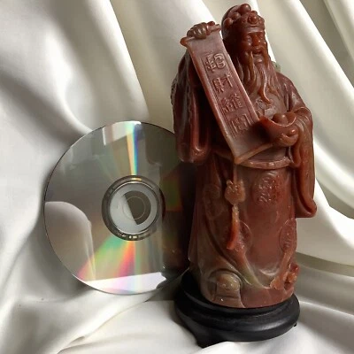 Antigua estatua china Shoushan rojo Confucio Kongzi caligrafía rollo poesía Foto 1 de 4