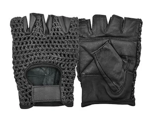 LEATHER CYCLING GLOVES CROCHET BACK HALF FINGER PADDED WEIGHT LIFTING FINGERLESS - Picture 1 of 3