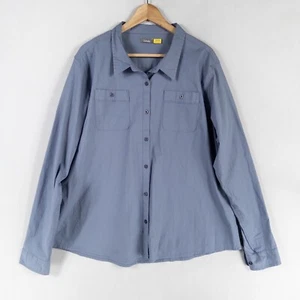 Cabela's Shirt Womens 2X Blue Button Up Cotton Stretch Roll Tab Sleeve Camp * - Picture 1 of 11
