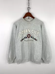 Vintage 80s 90s Ocean City Sweatshirt Fruit Of The Loom Made In USA Grey Size XL - Picture 1 of 7