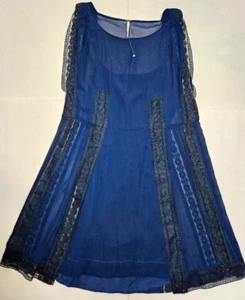 Free People Women Dress Navy Sheer Lace Accent & Slip Mini Size XS - Picture 1 of 4