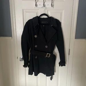 Ralph Lauren Jeans Co. Mujer Chaqueta Doble Pecho Cinturón Denim Abrigo Negro L - Imagen 1 de 10