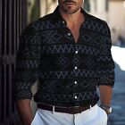 Printed Men's Fitness Shirt Band Collar Long Sleeve Casual Party T Dress