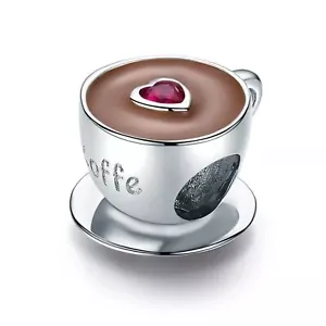 Coffee Lover Cup Charm For European Bracelets S925 Sterling Silver Gift Pouch - Picture 1 of 4