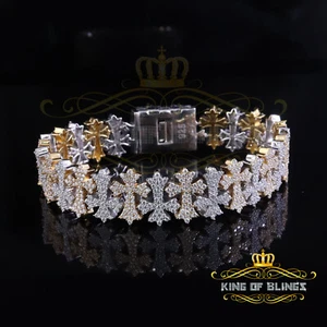 Bracciale Argento 925 Croce Bianca 9,00ct Moissanite Croce Copta 8 Pollici Uomo/Donna - Foto 1 di 12