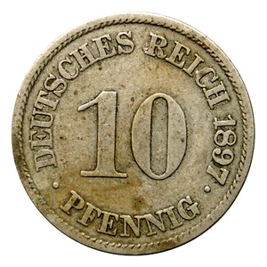 1897A Germany Empire 10 Pfennig Coin, km12 - Great Coin ๐ฉ๐ช Free Shipping! - Picture 1 of 2