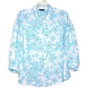 Camicetta donna Alfani taglia 3X bottoni nascosti colletto davanti manica 3/4 blu floreale - Foto 1 di 10