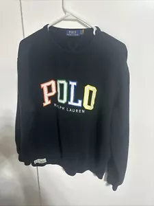 Polo Ralph Lauren Grande Negro Cuello Redondo Bordado Multicolor Letra Sudadera - Imagen 1 de 8
