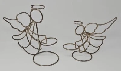 Estatueta de anjo fio de metal suporte de vela luz de chá, conjunto de 2 - Imagem 1 de 4