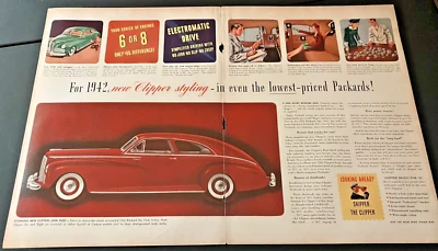 1942 Packard Clipper Six Club - Vintage Original Print Ad / Wall Art - WW2 Era - Image 1 of 4