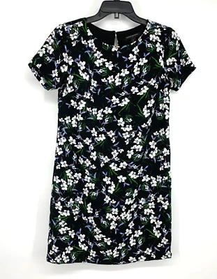 Banana Republic Dress Womens Size 2 Black Floral Print Shift Short Sleeve Mini - Image 1 of 4