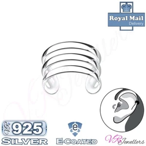 Triple Band Ear Cuff No Piercing 925 Sterling Silver Clip on Womens Ear Cuff - Picture 1 of 2