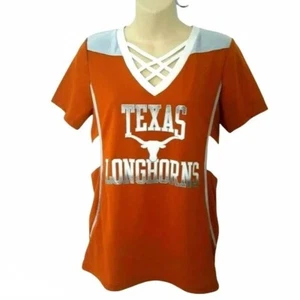 Texas Longhorns Womens Top Size Small Lace Up V Neck Silver Logo Horns Up - Picture 1 of 6