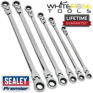 Sealey Premier Flexi-Head Double End Ratchet Ring Spanner Set 6pc Extra-Long - Picture 1 of 3