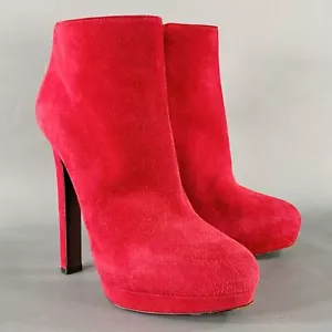 ALEXANDER MCQUEEN Size 8 Red Suede Platform Ankle Boots - Picture 1 of 13
