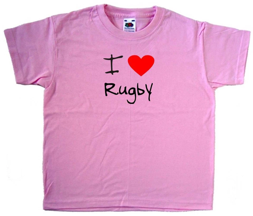 TEETREEDESIGNS I Love Heart Rugby Pink Kinder T-Shirt