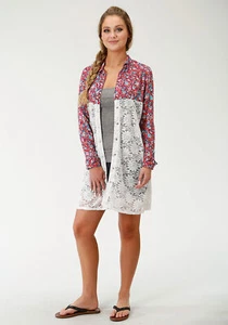 Roper Duster Womens Multi-Color Rayon/Nylon Ditzy Floral Cardigan - Picture 1 of 3