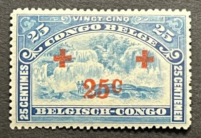 Sellos de viaje: estampillas del Congo Belga #B4 1918 25c con 25c OP Cruz Roja MOGH Foto 1 de 4